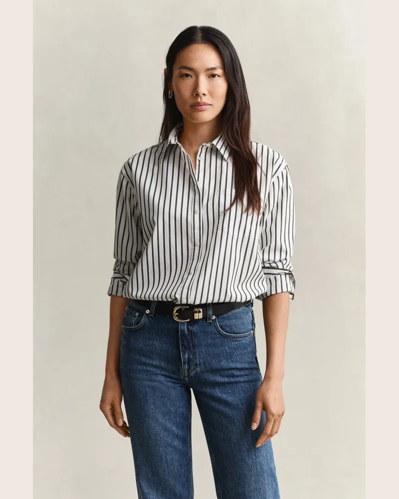 Gant Damen Relaxed Fit Classic Popeline-Bluse mit Streifen MOSSY Grün Mossy