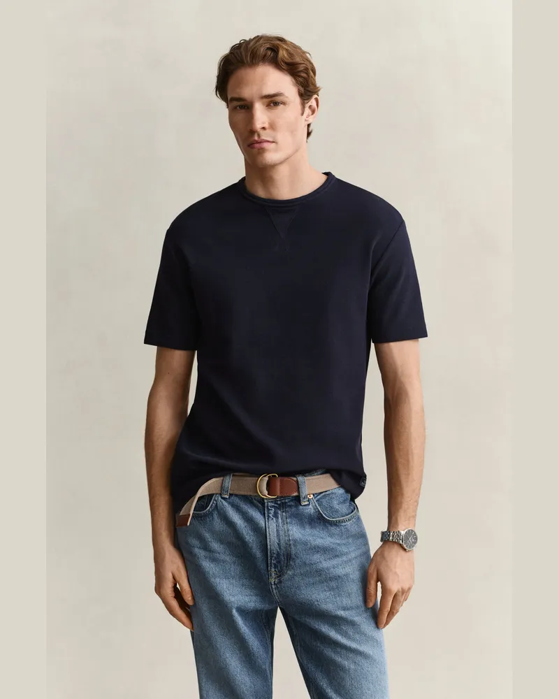 Gant Herren Strukturiertes T-Shirt EVENING Blau Evening