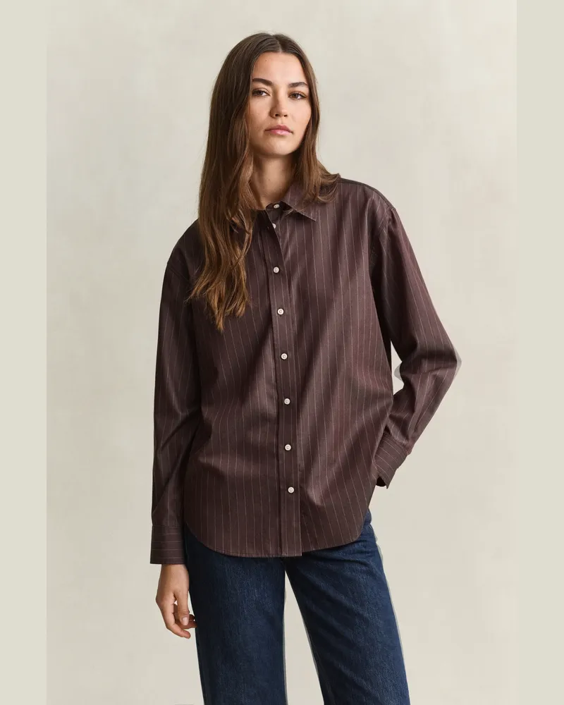Gant Damen Relaxed Fit Popeline Bluse mit Streifen DEEP Braun Deep