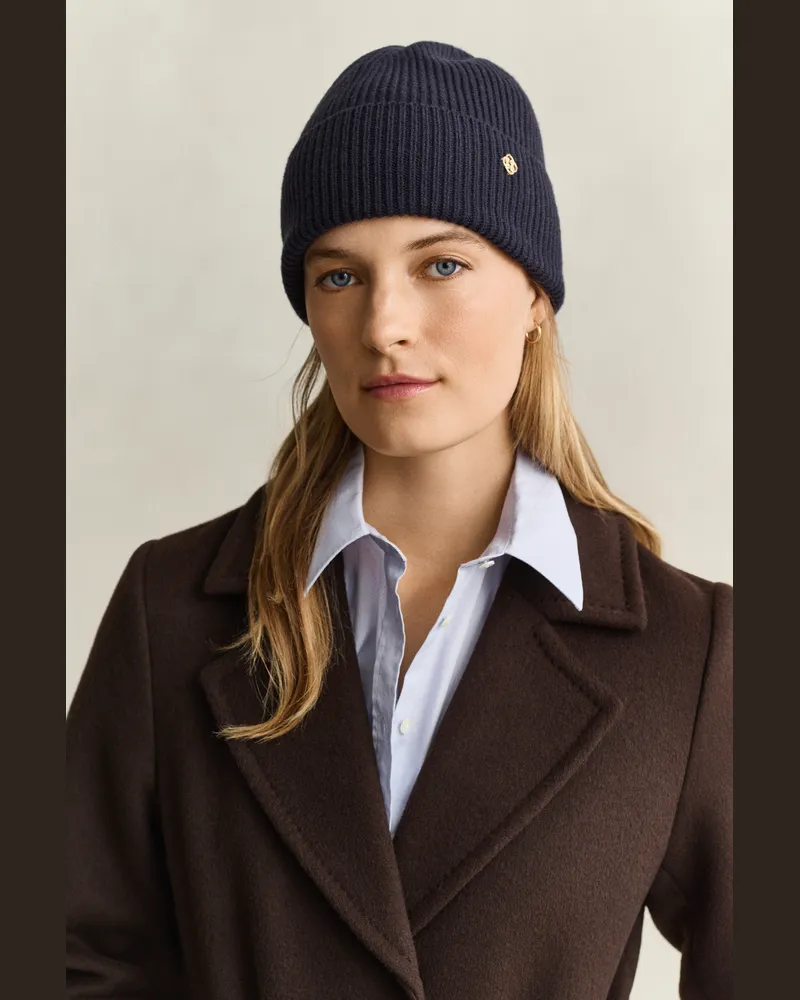 Gant Damen Gerippte Beanie aus Wolle EVENING Blau Evening