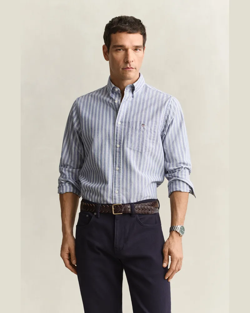 Gant Herren Classic Oxford-Hemd mit Streifen COLLEGE Blau College