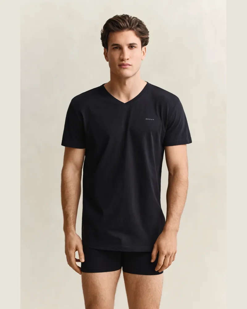 Gant Herren 2er-Pack V-Neck T-Shirts Schwarz Schwarz