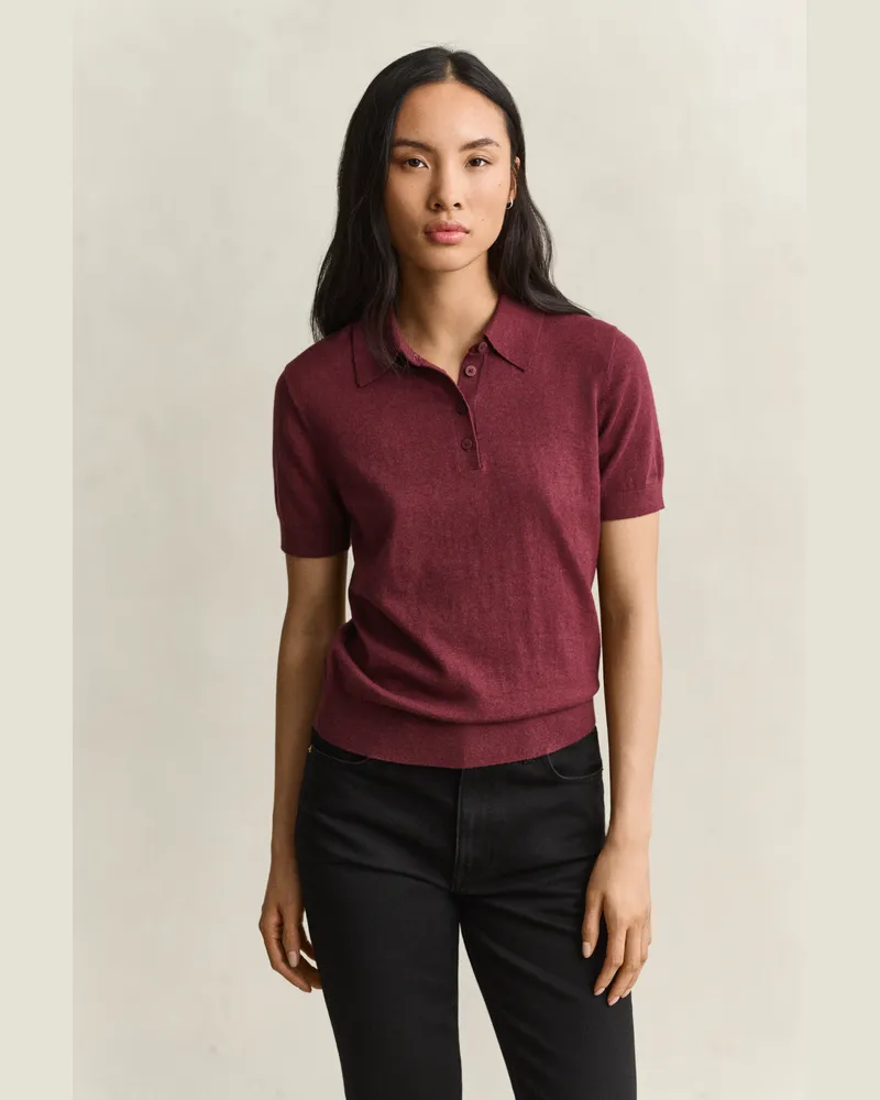 Gant Damen Leichter gestrickter Polopullover DARKENED WINE Darkened