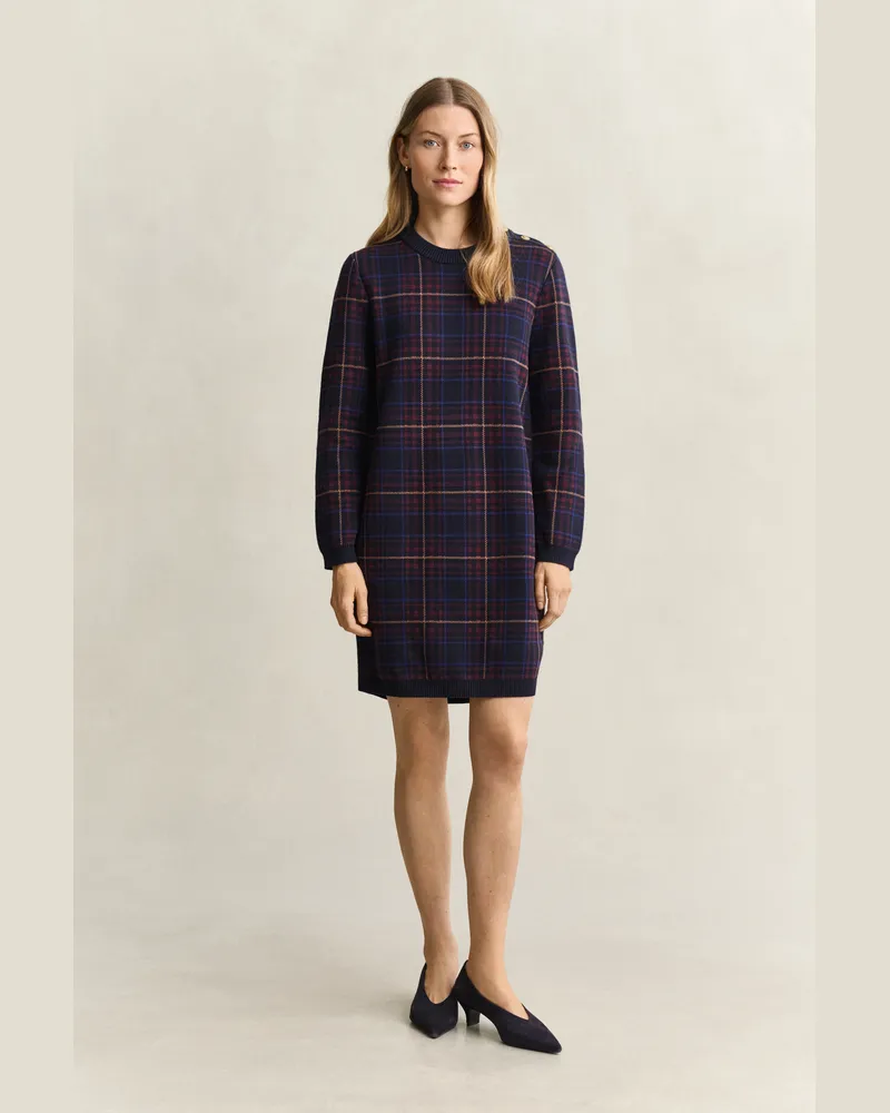 Gant Damen Kariertes Strickkleid EVENING Blau Evening