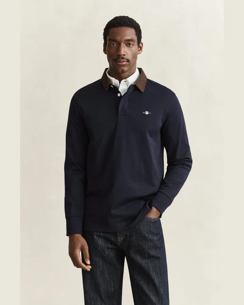 Gant Herren Rugger mit Cordkragen EVENING Blau Evening