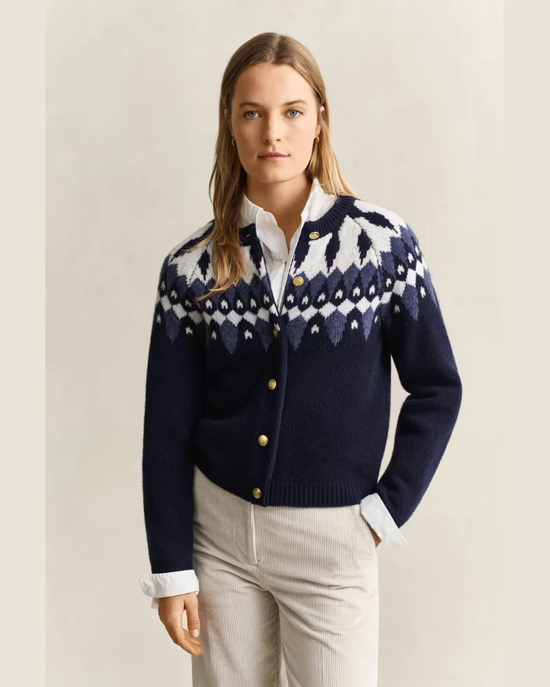 Gant Damen Fair Isle Strickjacke aus Wolle EVENING Blau Evening