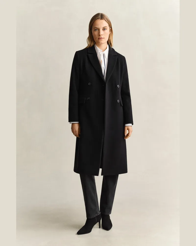 Gant Damen Wollmantel mit Kaschmiranteil Schwarz Schwarz