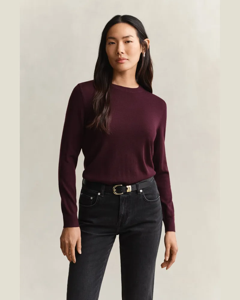 Gant Damen Rundhalspullover aus extrafeiner Merinowolle DARKENED WINE Darkened