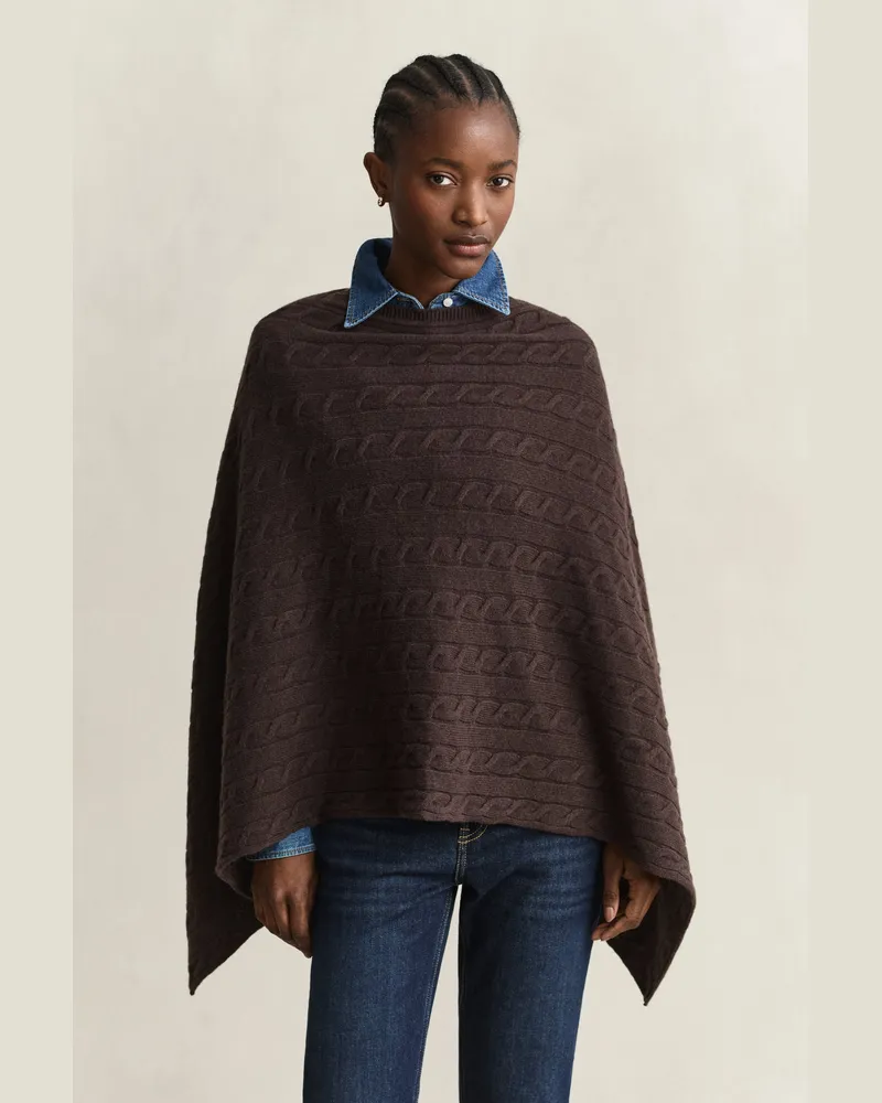 Gant Damen Zopfstrick Poncho aus Wolle DEEP Braun Deep