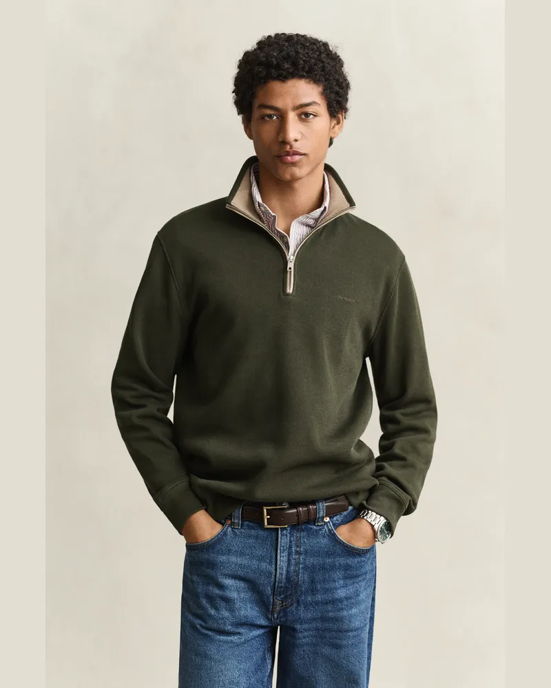 Gant Herren Sacker Rib Sweatshirt mit Reißverschlusskragen DARK MOSS Grün Dark