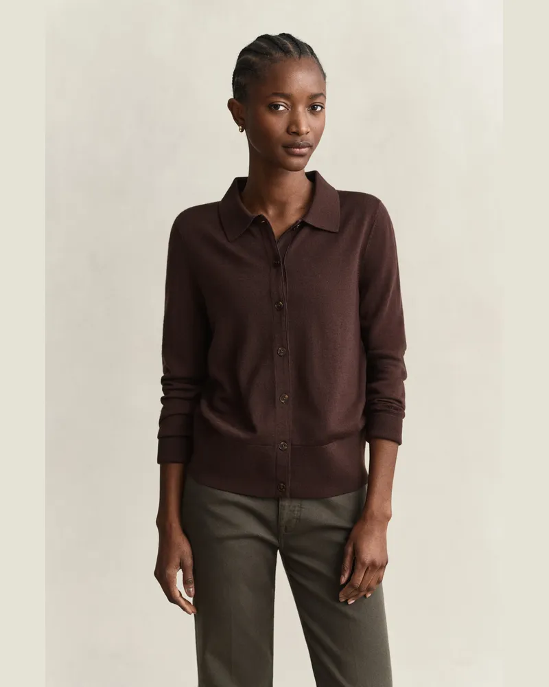 Gant Damen Strickjacke aus extrafeiner Merinowolle DEEP Braun Deep