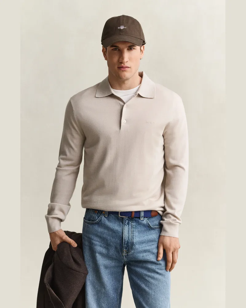 Gant Herren Polopullover aus extrafeiner Merinowolle CLAY BEIGE Clay