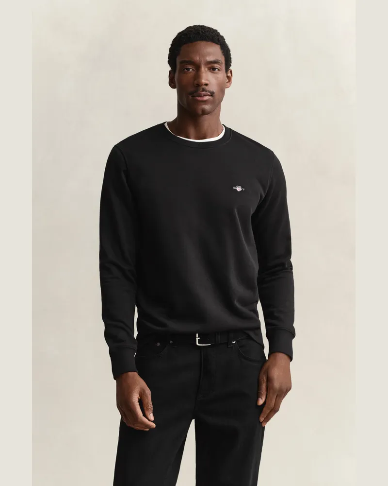 Gant Herren Shield Rundhals-Sweatshirt Schwarz Schwarz