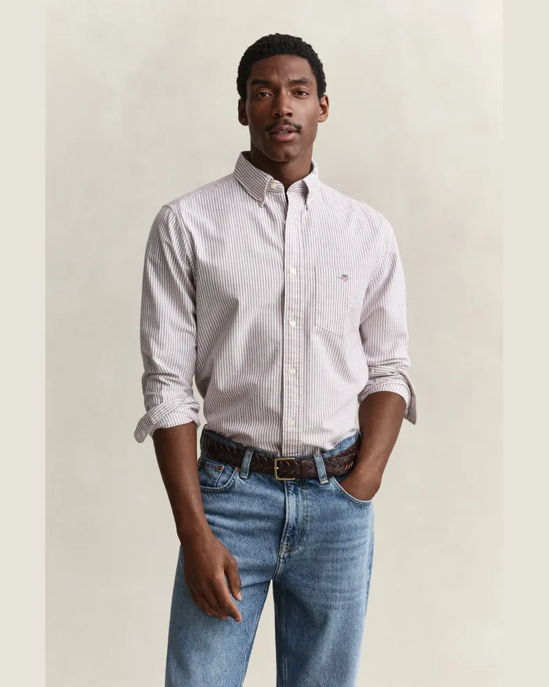 Gant Herren Classic Regular Fit Oxford-Hemd mit Streifen DEEP GRAPE WINE Deep