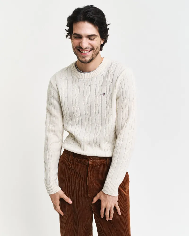 Gant Herren Lambswool Zopfstrick Rundhalspullover 