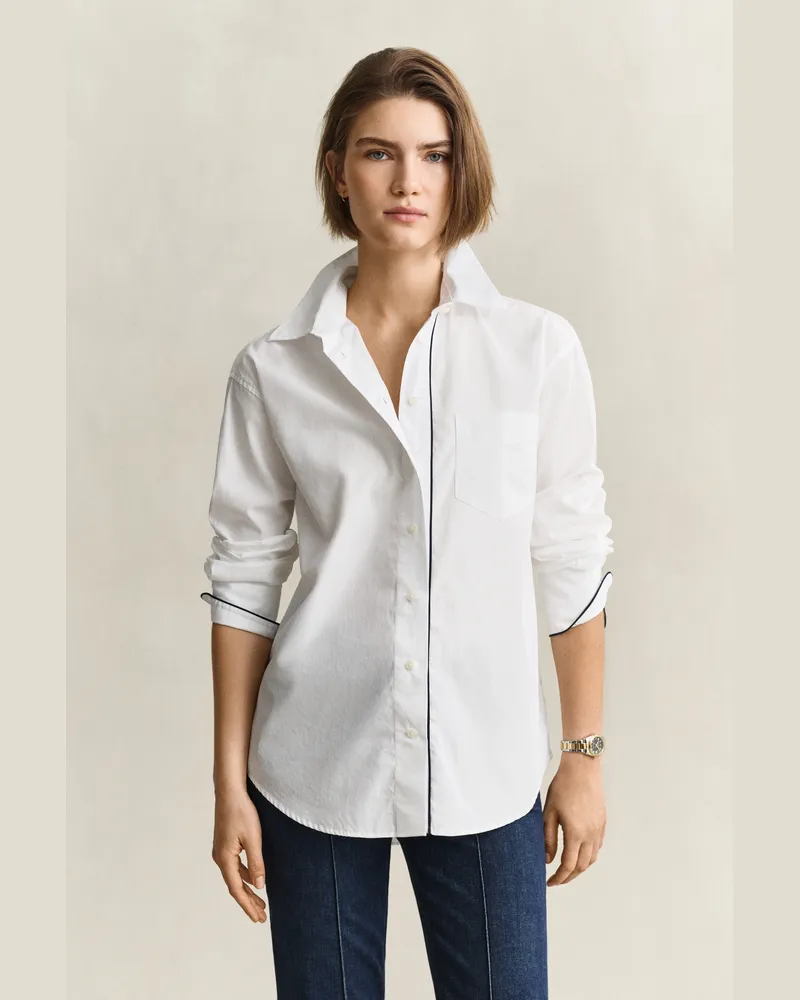 Gant Damen Bluse mit Paspeln Weiß Weiß