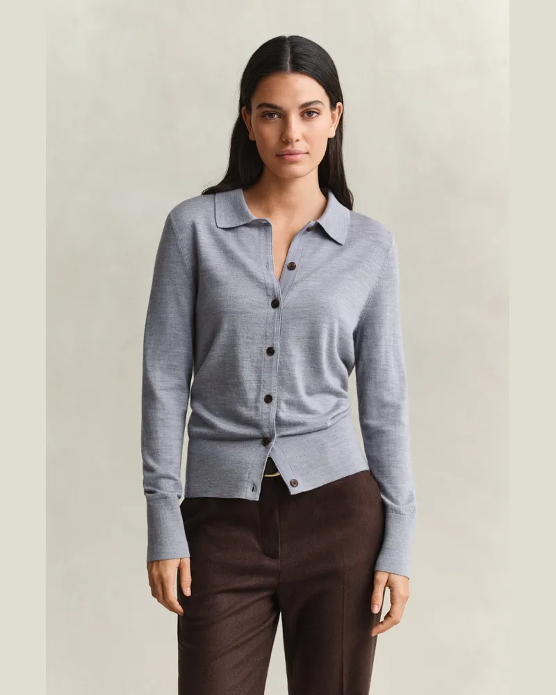 Gant Damen Strickjacke aus extrafeiner Merinowolle Grau MELANGE Grau