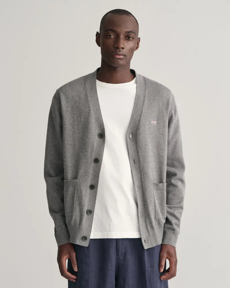 Gant Herren Classic V-Neck Strickjacke aus Baumwolle 