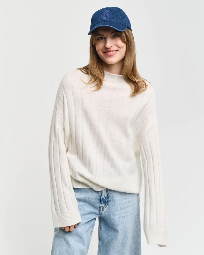 Gant Damen Breit gerippter Wollpullover mit Stehkragen 