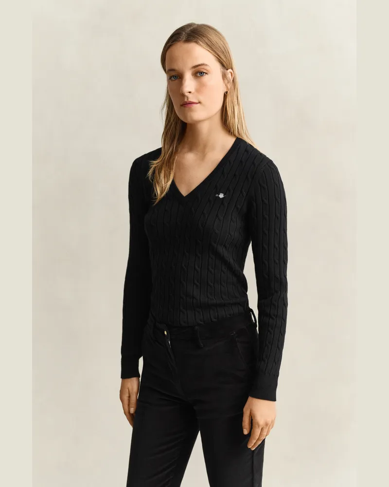 Gant Damen Classic Zopfstrickpullover Schwarz Schwarz