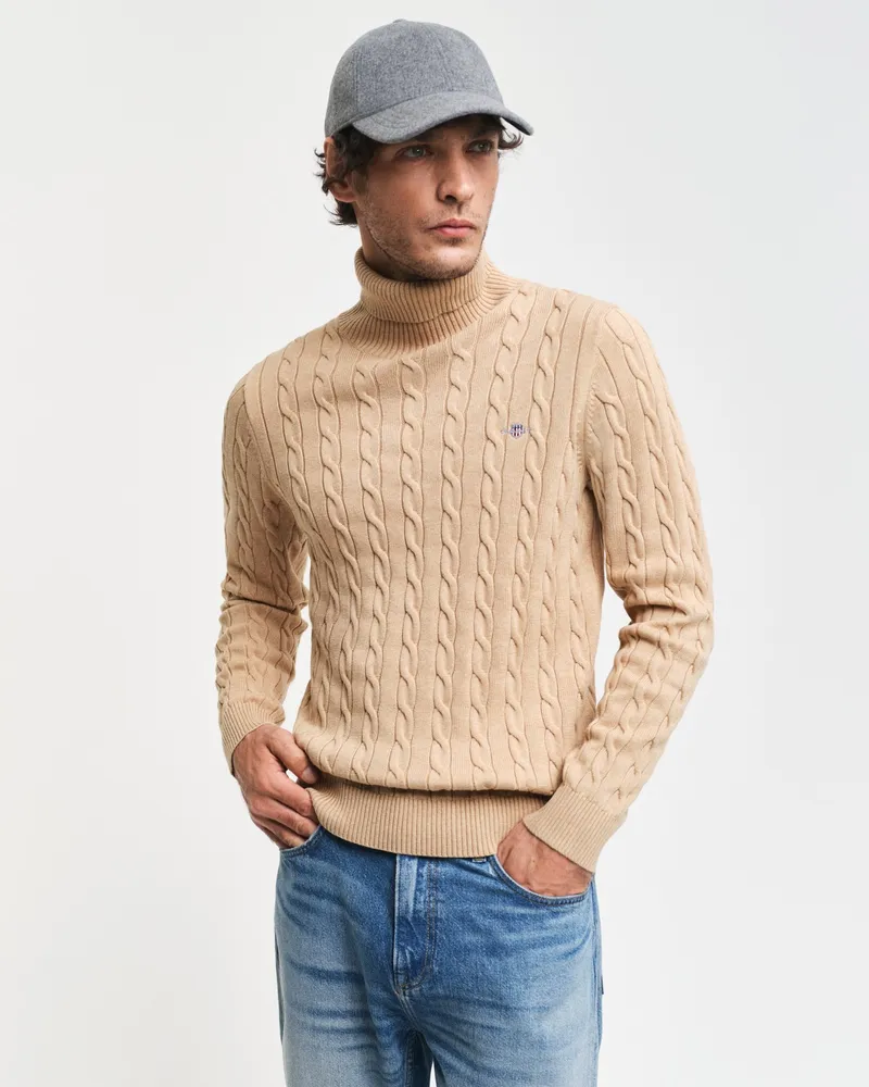 Gant Herren Zopfstrick Rollkragenpullover aus Baumwolle 