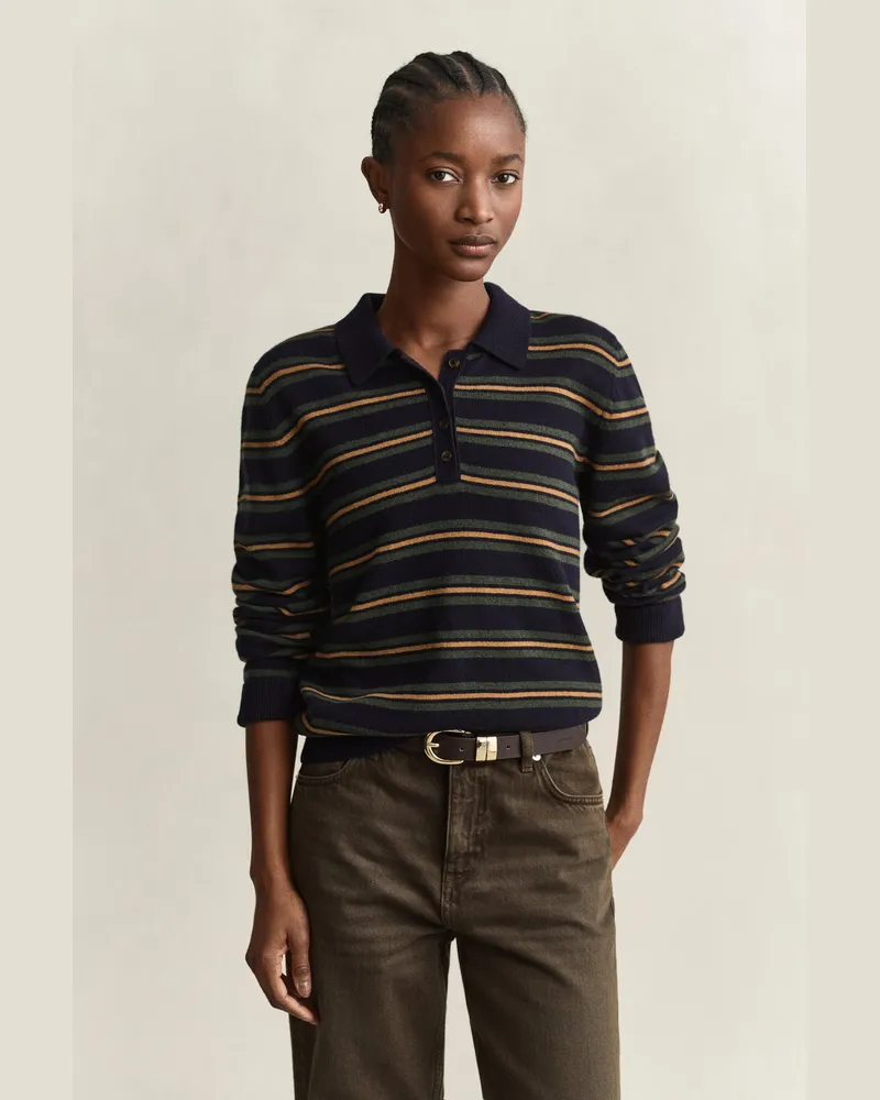 Gant Damen Gestreifter Rugger aus ultrafeiner Lambswool EVENING Blau Evening