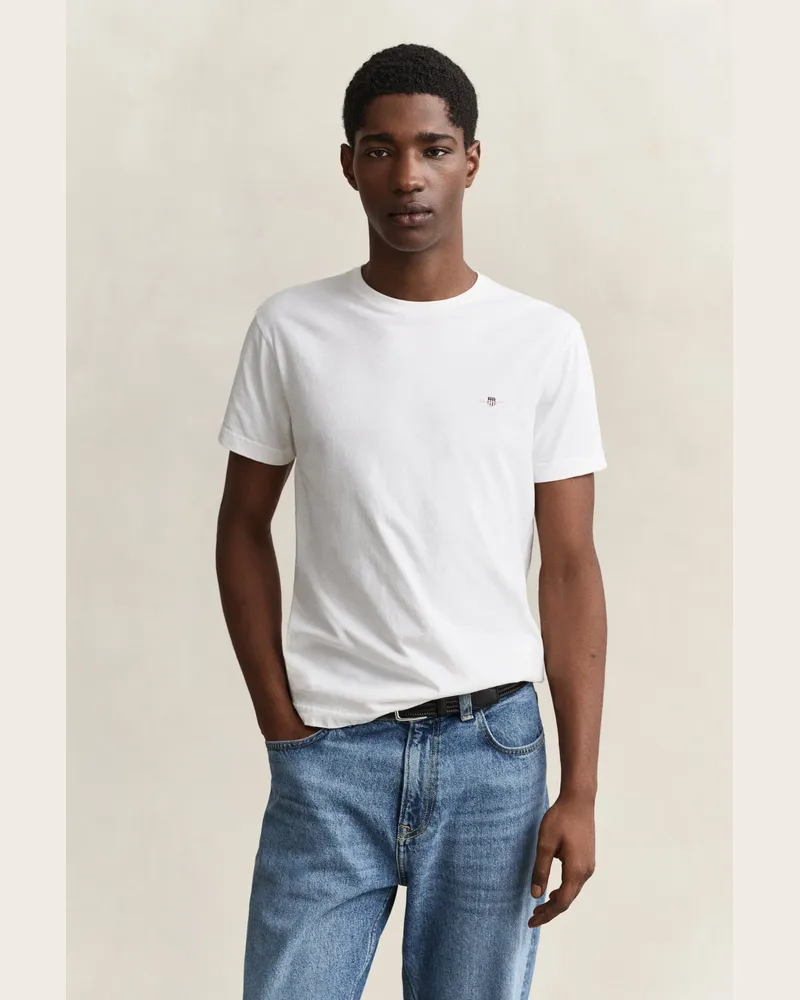 Gant Herren Slim Fit Shield T-Shirt Weiß Weiß