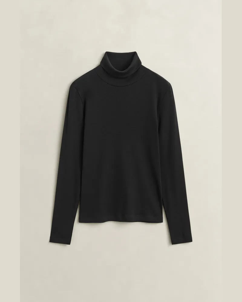 Gant Damen Geripptes Rollkragenshirt Schwarz Schwarz