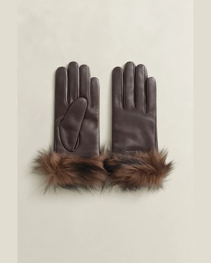 Gant Damen Lederhandschuhe mit Shearling-Bündchen DEEP Braun Deep