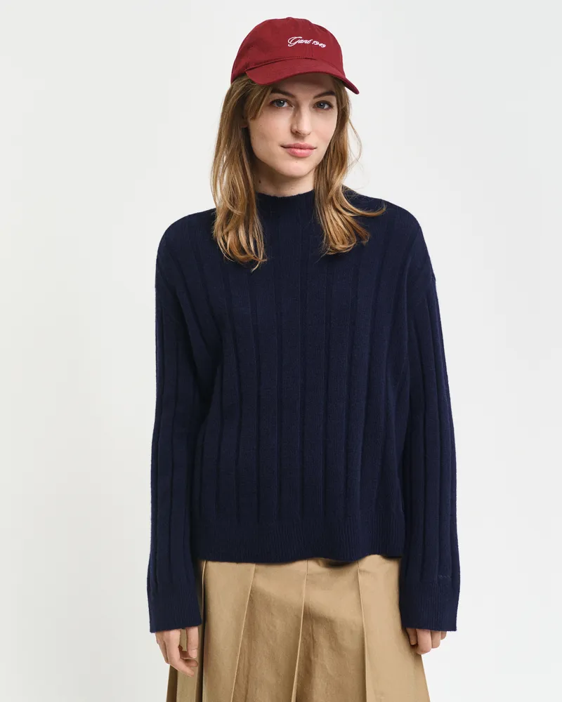 Gant Damen Breit gerippter Wollpullover mit Stehkragen 