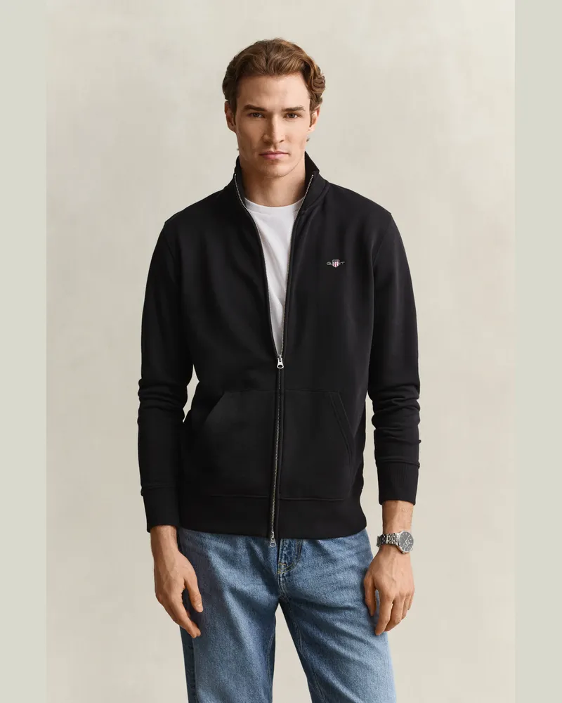 Gant Herren Shield Sweatjacke Schwarz Schwarz