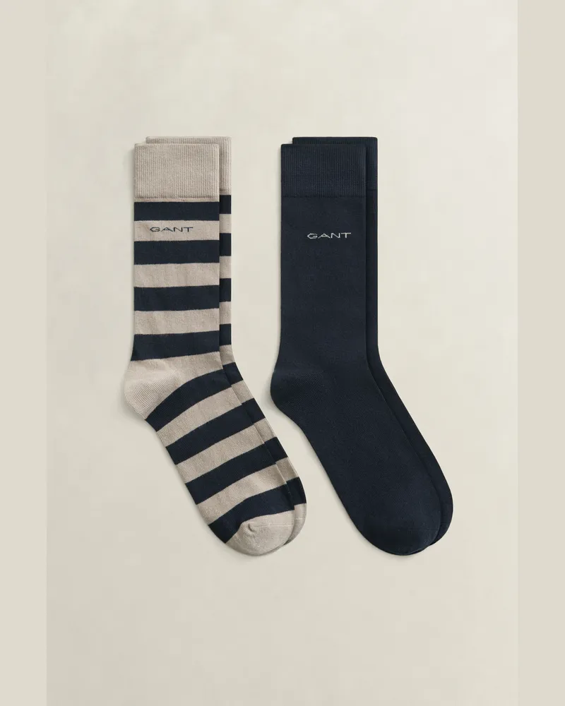 Gant Herren 2er-Pack Socken Blockstreifen & Einfarbig MIST TAUPE Mist