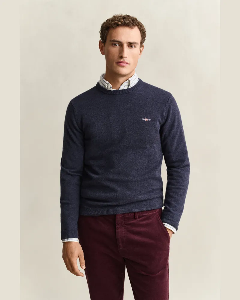 Gant Herren Rundhalspullover aus Lambswool DARK NAVY MELANGE Dark