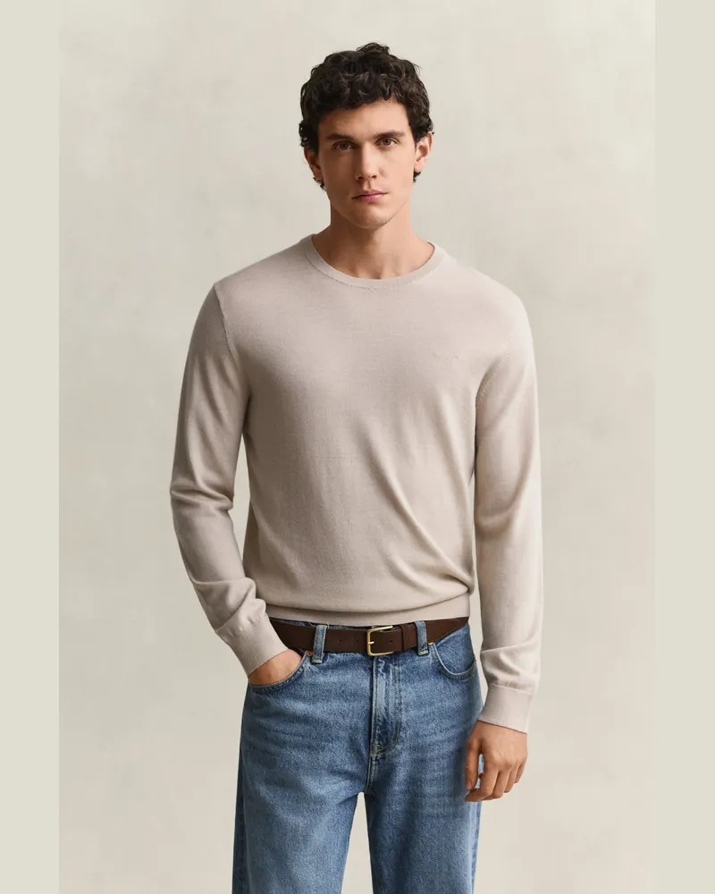 Gant Herren Rundhalspullover aus Merinowolle CLAY BEIGE Clay