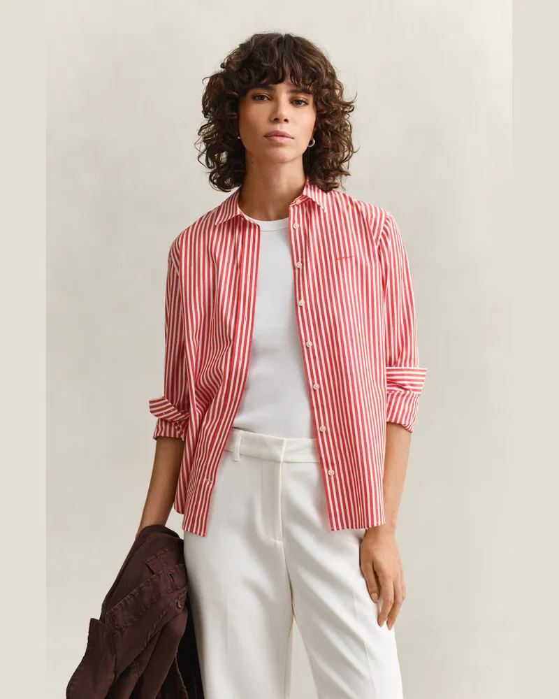 Gant Damen Popeline-Bluse im Regular Fit mit Streifen PERFECT Rot Perfect