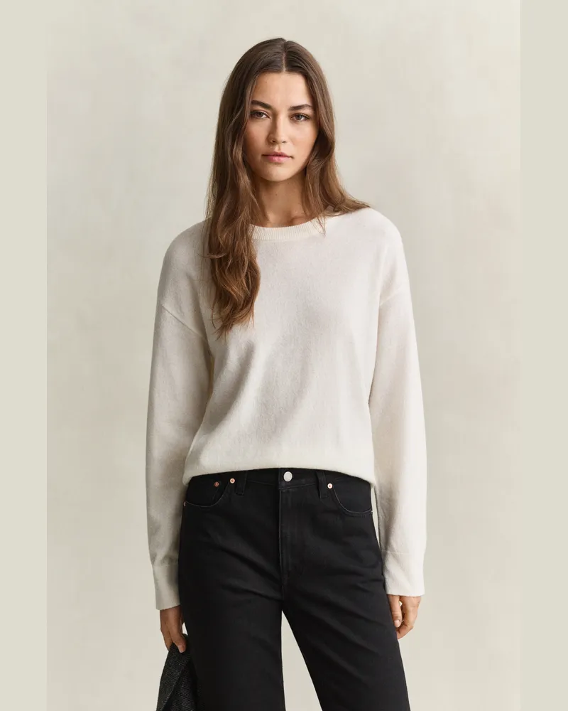 Gant Damen Superfine Lambswool Rundhalspullover CREAM Cream