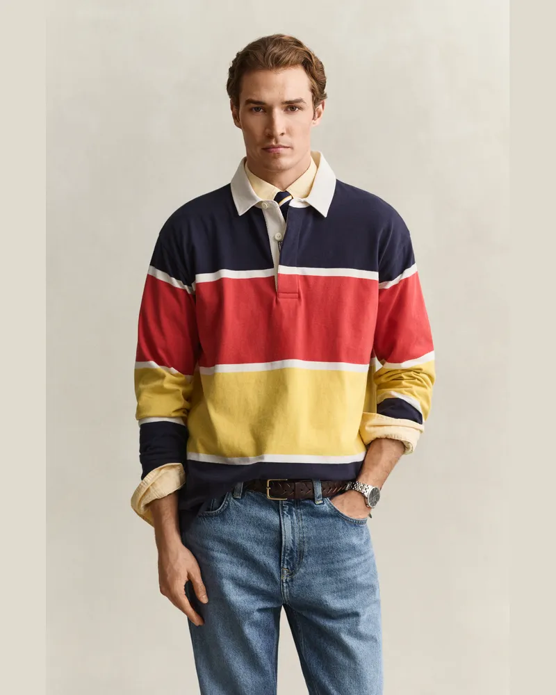 Gant Herren Gestreifter Rugger im Relaxed Fit EVENING Blau Evening