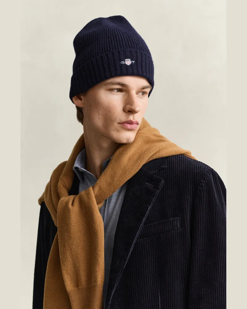 Gant Herren Shield Beanie aus Wolle MARINE Marine