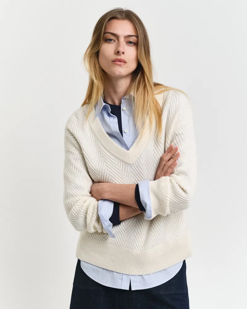 Gant Damen Herringbone V-Neck Pullover 