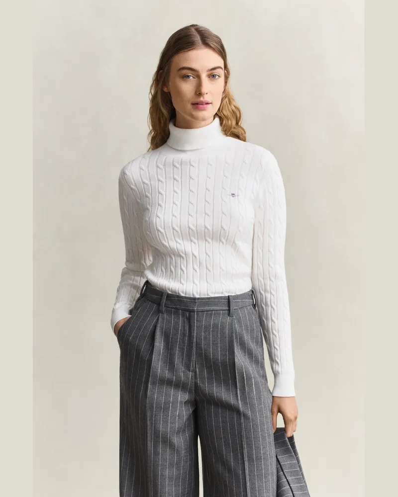 Gant Damen Zopfstrick Rollkragenpullover aus Stretch-Baumwolle EGGSHELL Eggshell