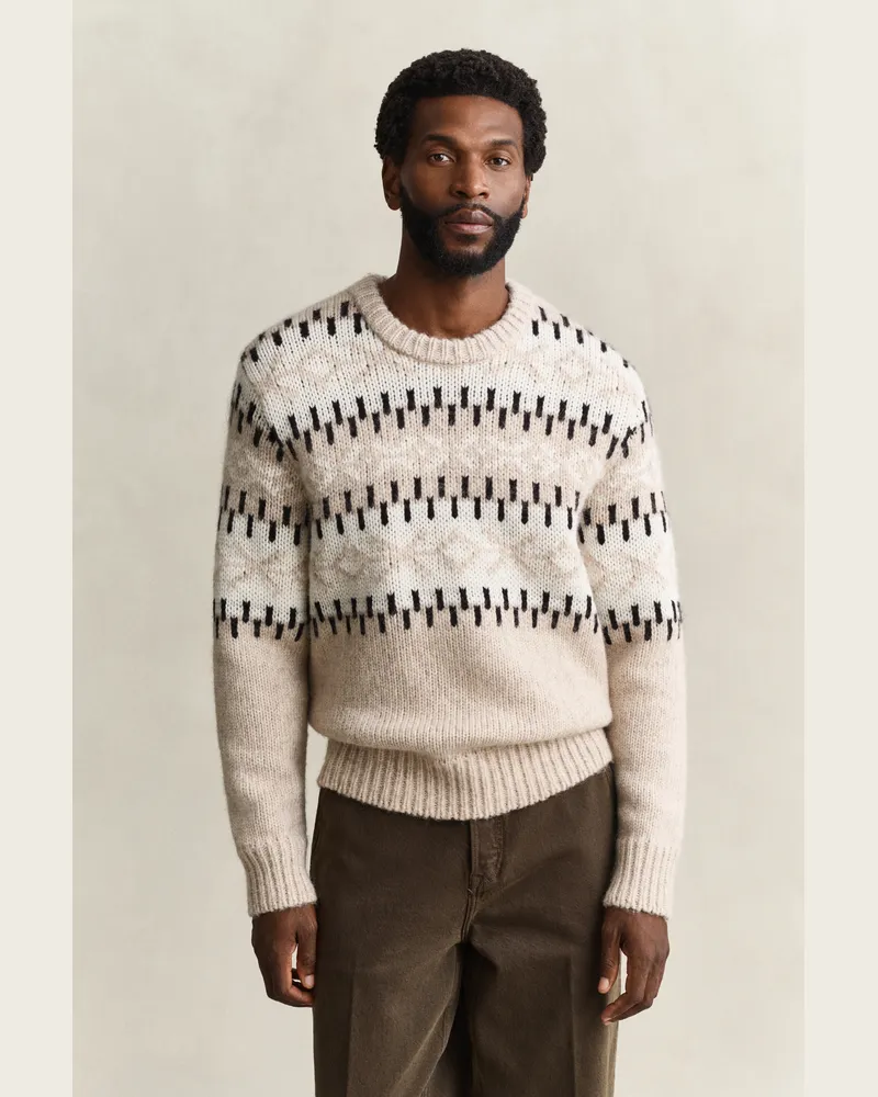 Gant Herren Jacquard-Pullover aus Alpaka-Woll-Gemisch LIGHT BEIGE MELANGE Light