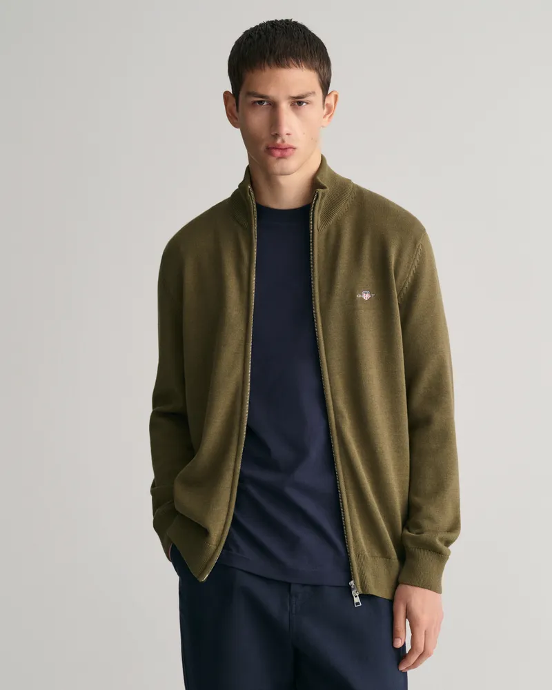 Gant Herren Casual Cotton Strickjacke mit Reißverschluss 