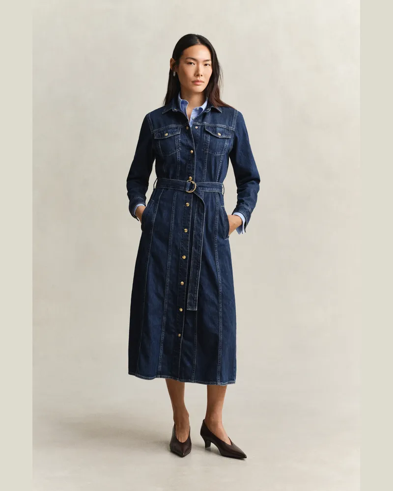 Gant Damen Jeans-Midikleid mit Gürtel DARK Blau WORN IN Dark
