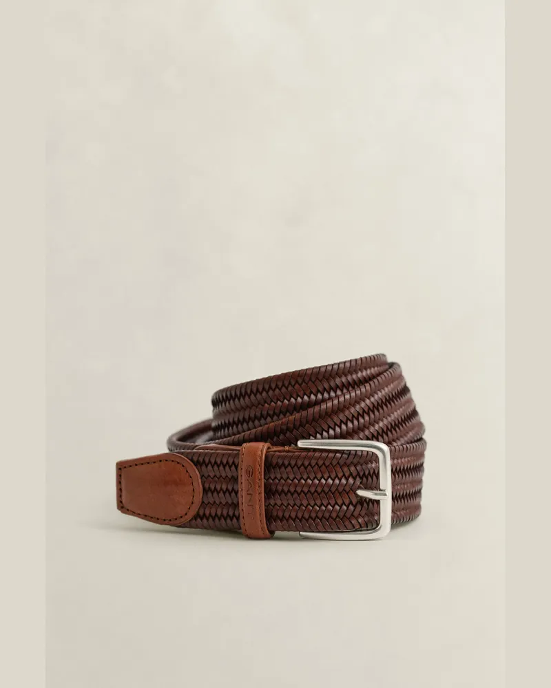 Gant Herren Elastischer Flechtgürtel aus Leder WEATHERot Braun Weatherot
