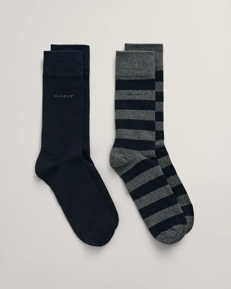 Gant Herren 2er-Pack Socken Blockstreifen & Einfarbig 
