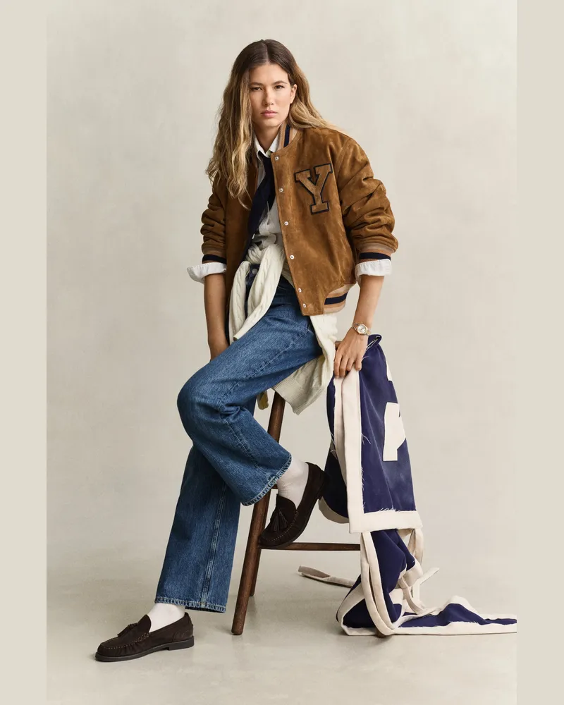 Gant Damen Gant x Yale Varsity Jacket aus Veloursleder ROASTED WALNUT Roasted