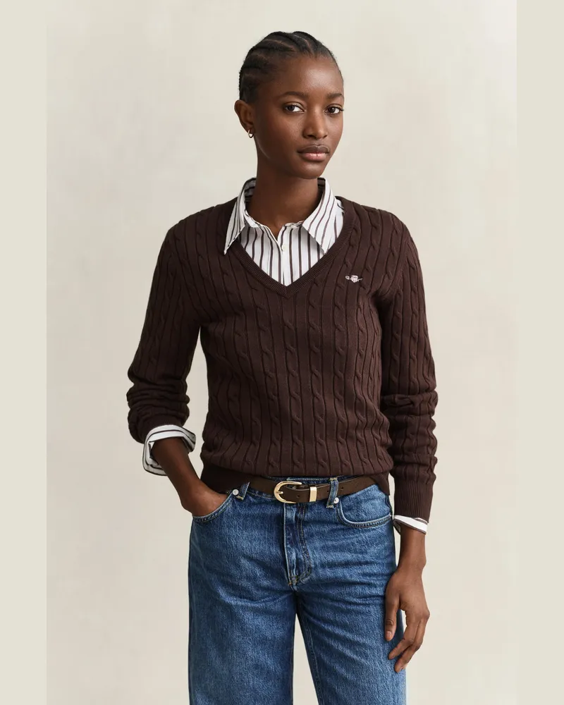 Gant Damen Classic Zopfstrickpullover DEEP Braun Deep