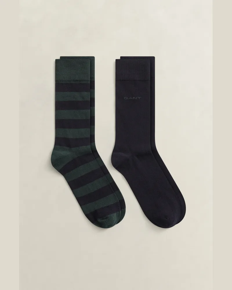 Gant Herren 2er-Pack Socken Blockstreifen & Einfarbig TARTAN Grün Tartan