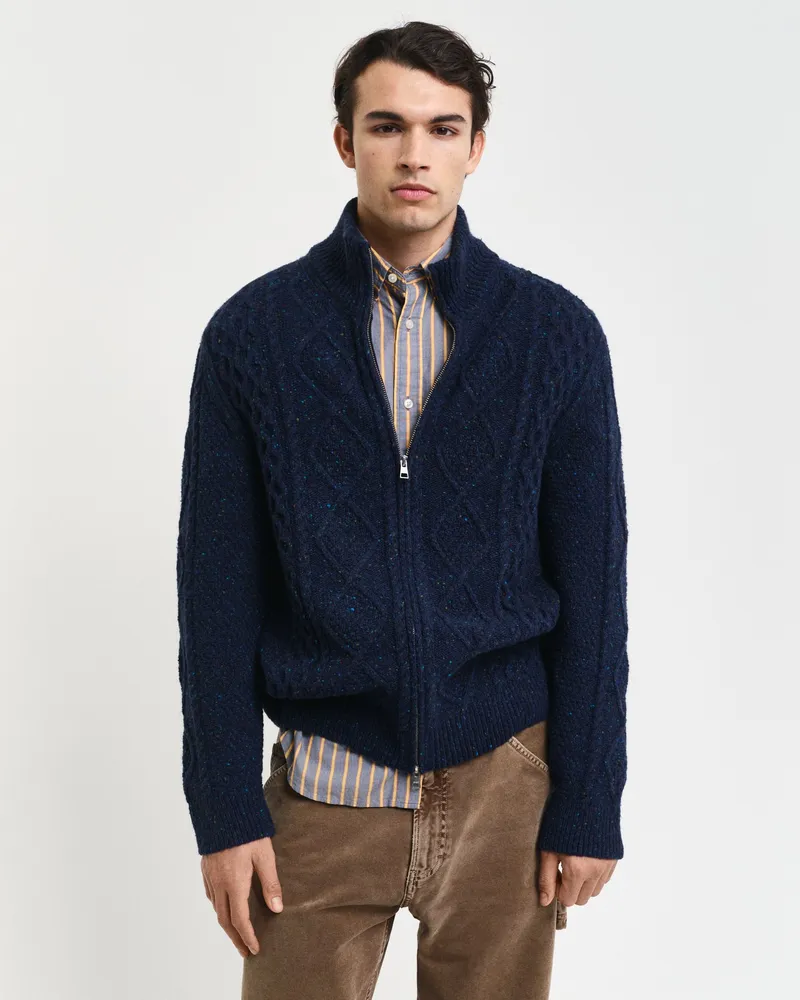 Gant Herren Zopfmuster Strickjacke mit Reißverschluss 