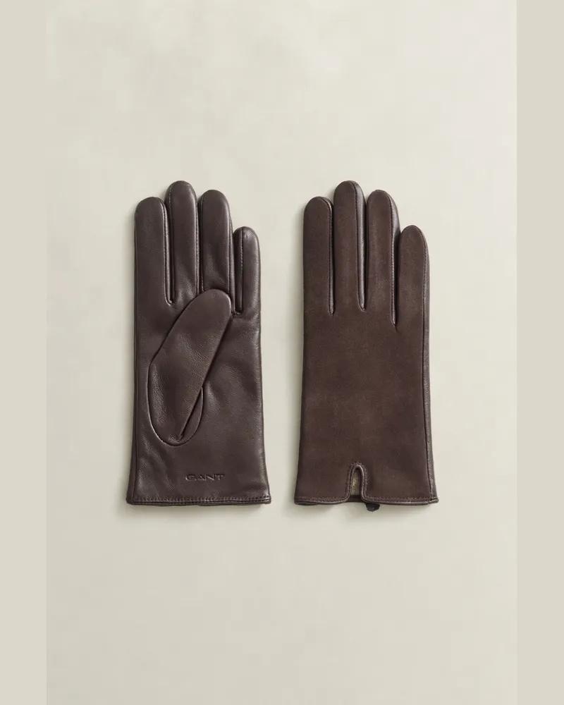 Gant Damen Handschuhe aus Glatt- und Veloursleder DEEP Braun Deep